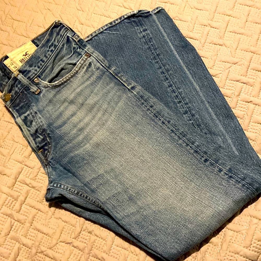 Hollister Mens Straight Leg Jeans 32x34 Button Fly Balboa medium wash
